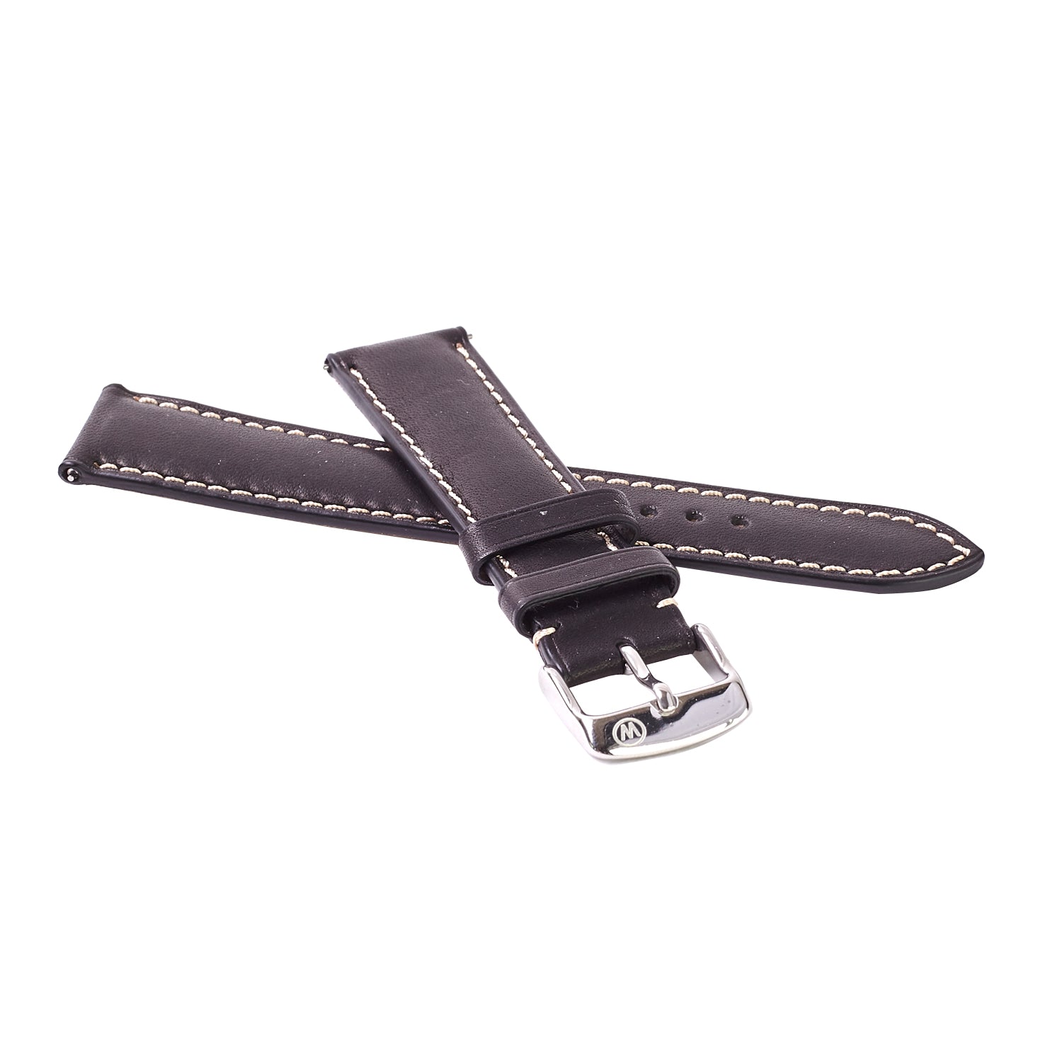 2-Piece Premium Leather Quick Release Watch Strap Black