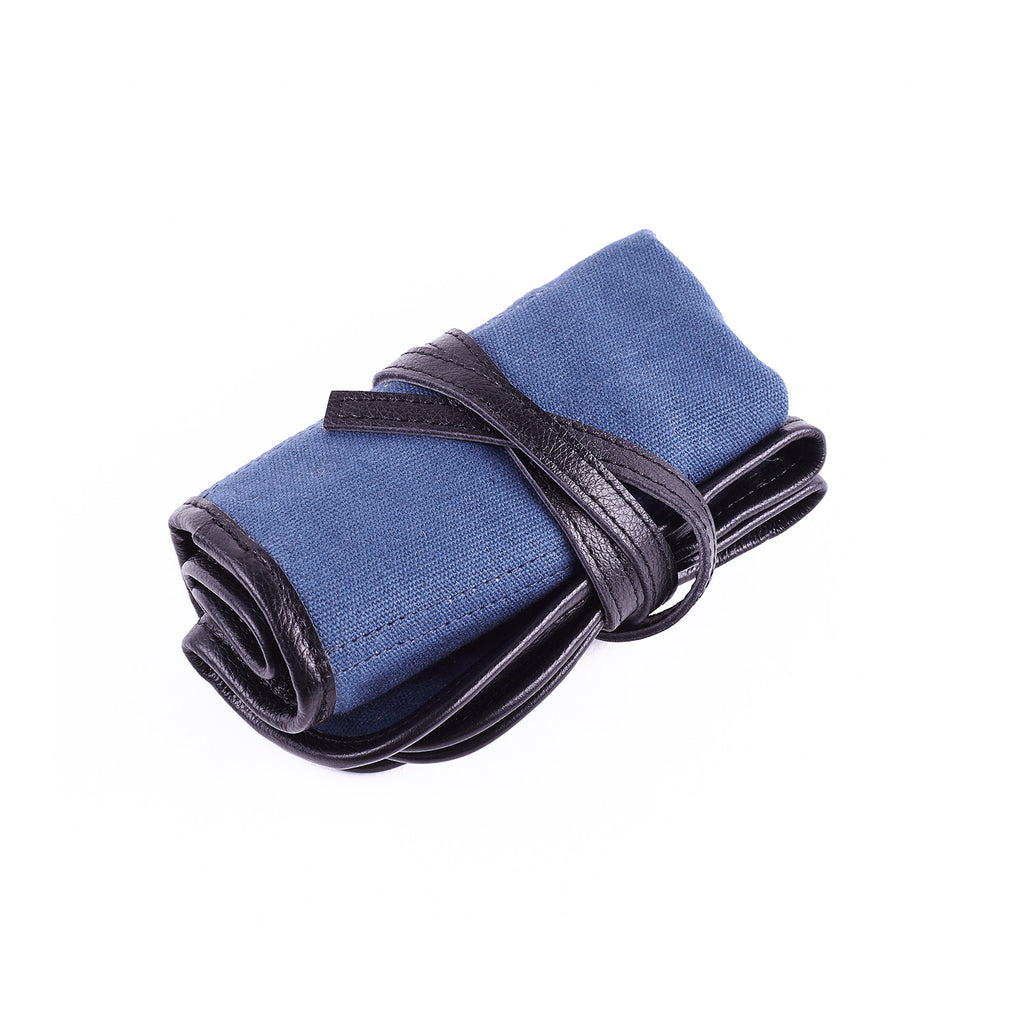 W&S Watch Roll - Black Leather | Blue Canvas - 2 Slot - Wrist & Style