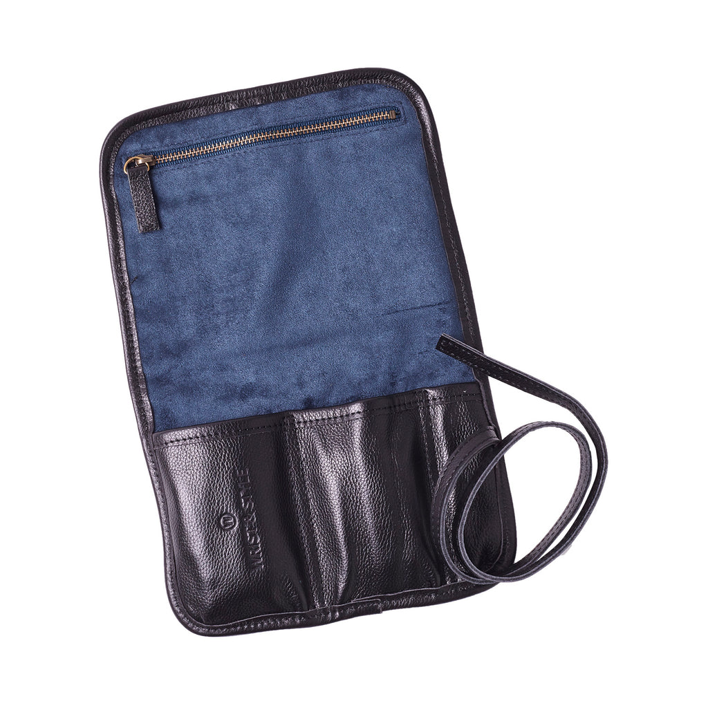 W&S Watch Roll - Black Leather | Blue Canvas - 2 Slot - Wrist & Style
