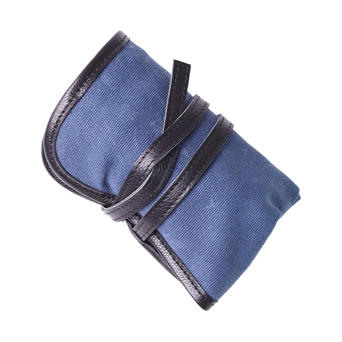 W&S Watch Roll - Black Leather | Blue Canvas - 2 Slot - Wrist & Style