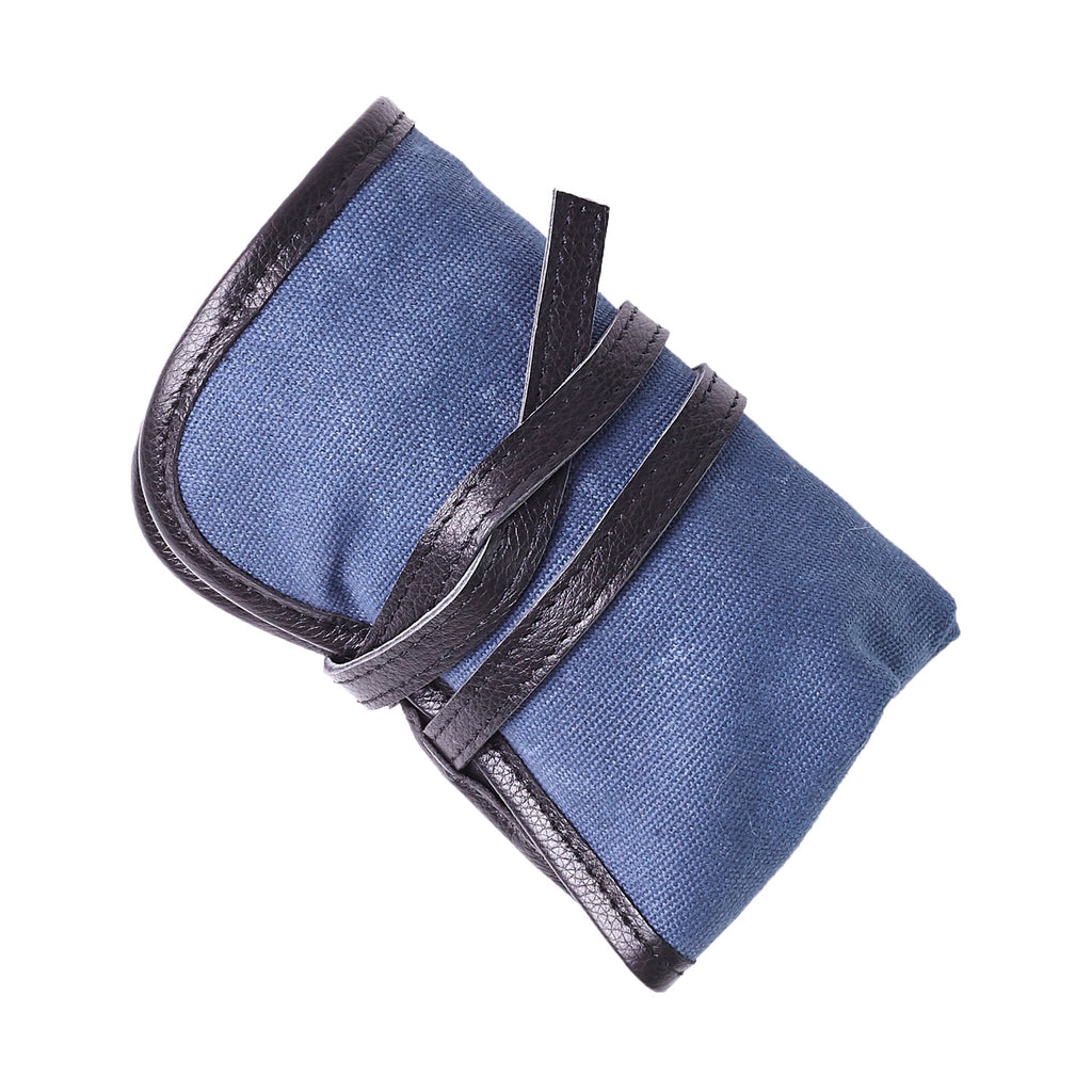 W&S Watch Roll - Black Leather | Blue Canvas - 2 Slot - Wrist & Style