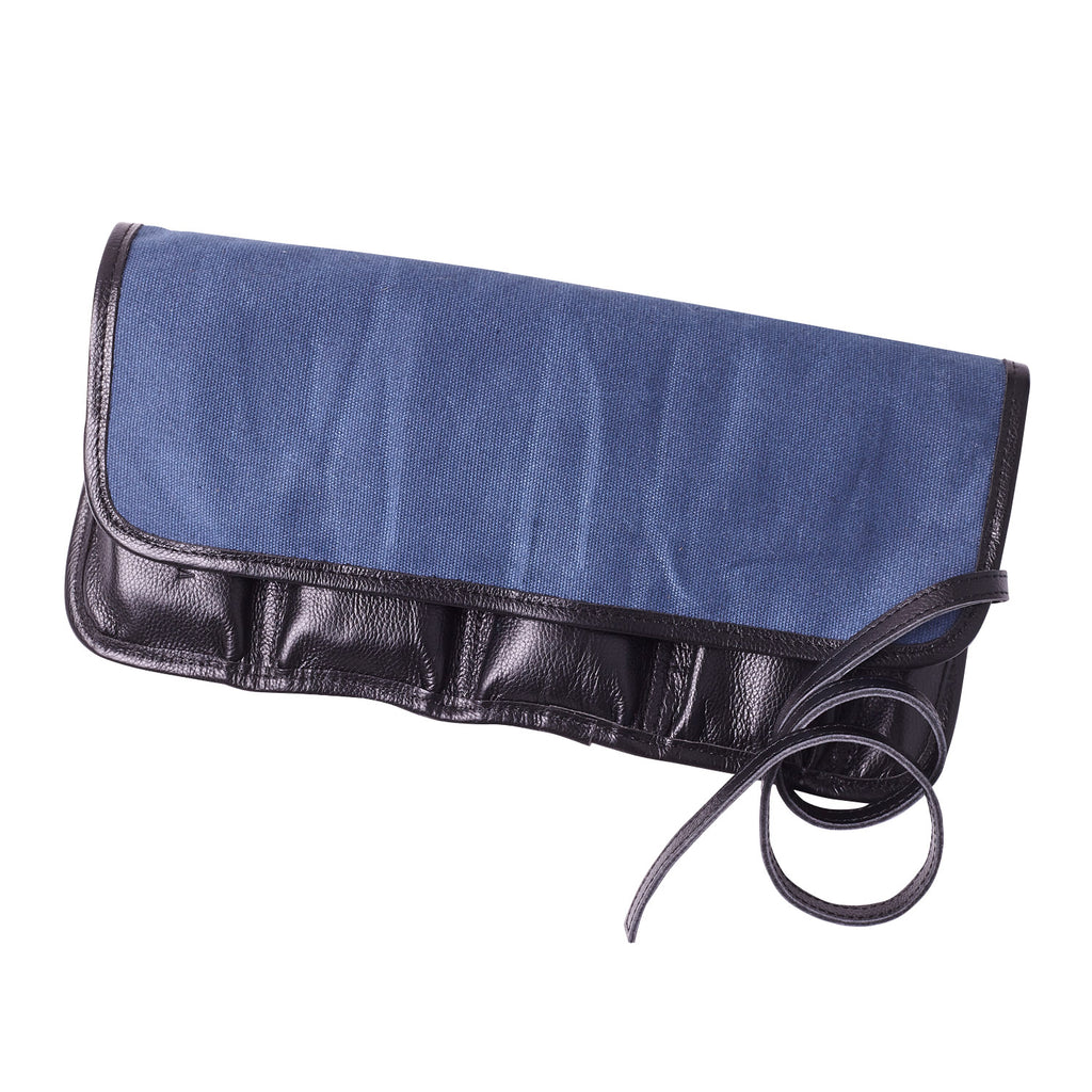 W&S Watch Roll - Black Leather | Blue Canvas - 4 Slot - Wrist & Style