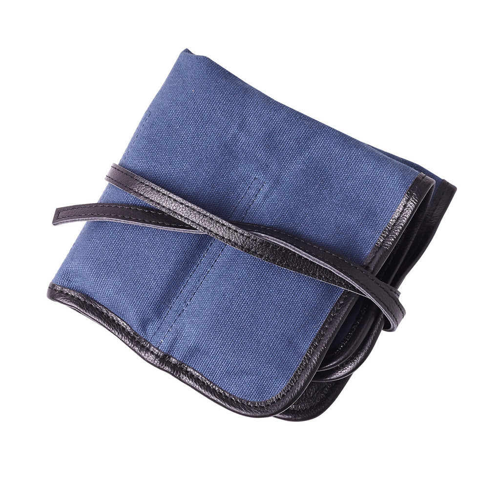 W&S Watch Roll - Black Leather | Blue Canvas - 4 Slot - Wrist & Style