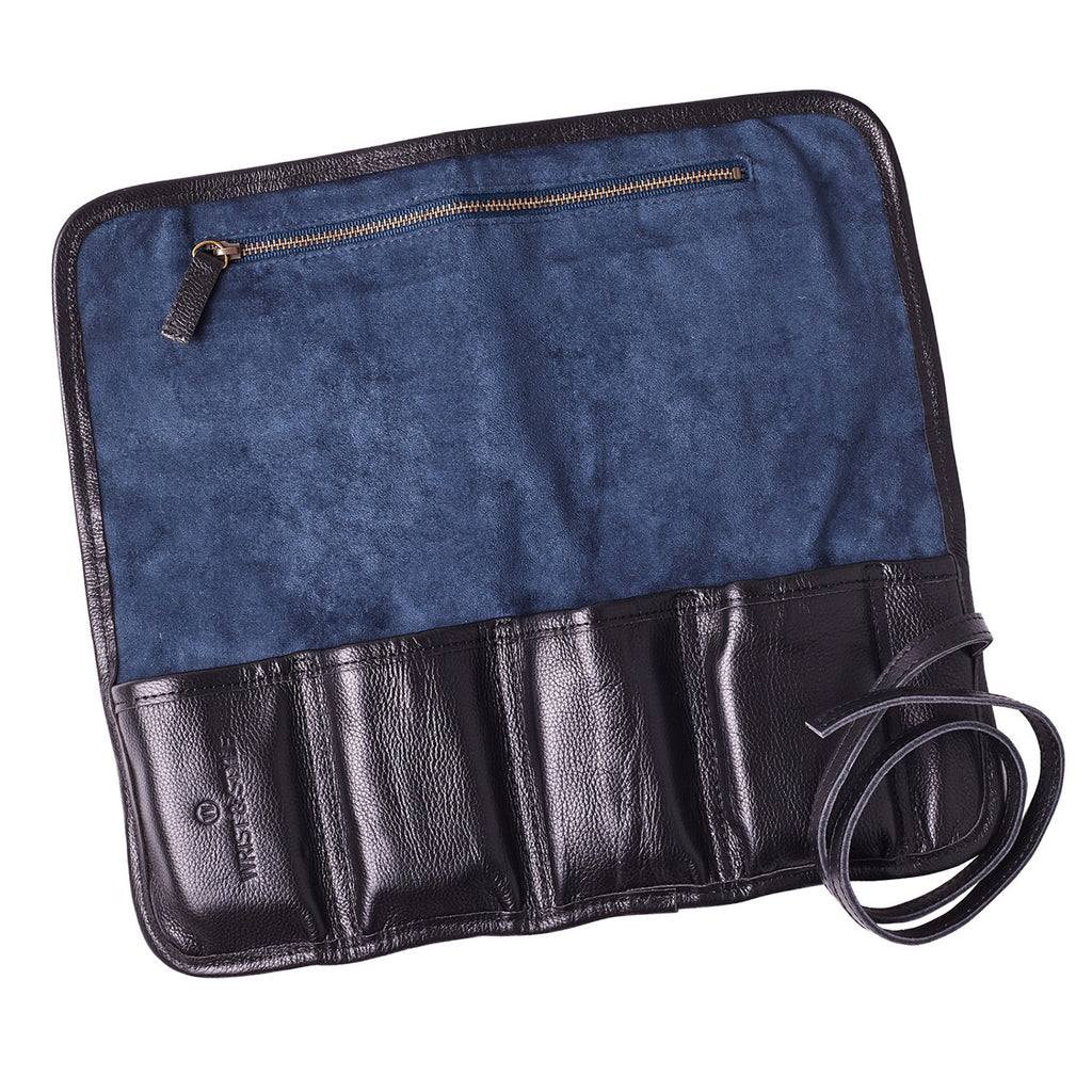 W&S Watch Roll - Black Leather | Blue Canvas - 4 Slot - Wrist & Style