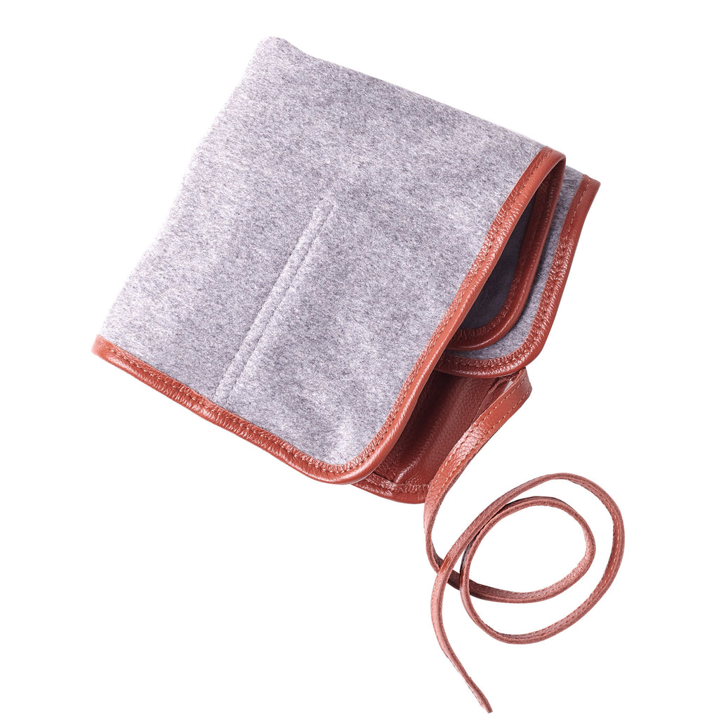 W&S Watch Roll - Brown Leather | Grey Wool - 4 Slot - Wrist & Style