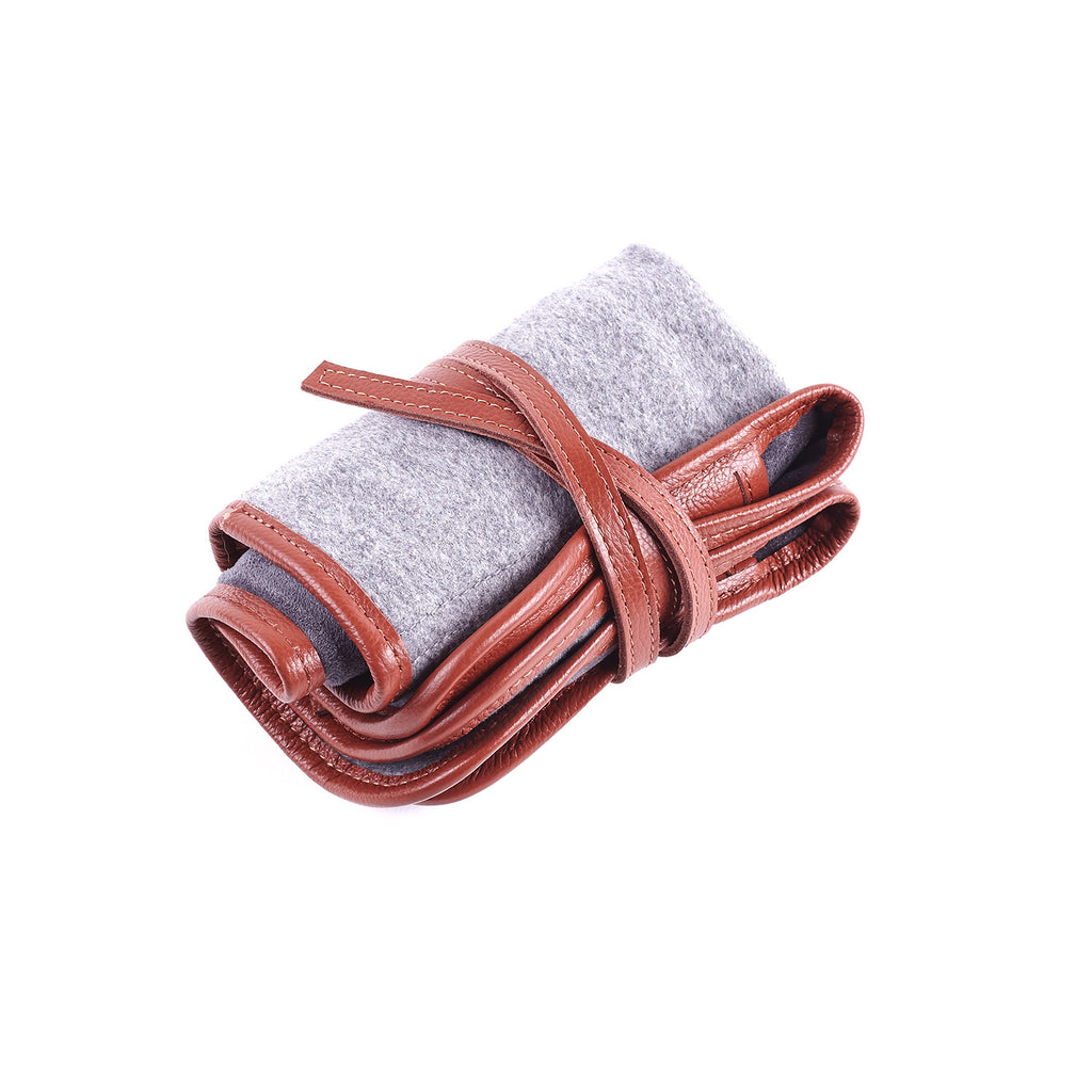 W&S Watch Roll - Brown Leather | Grey Wool - 2 Slot - Wrist & Style