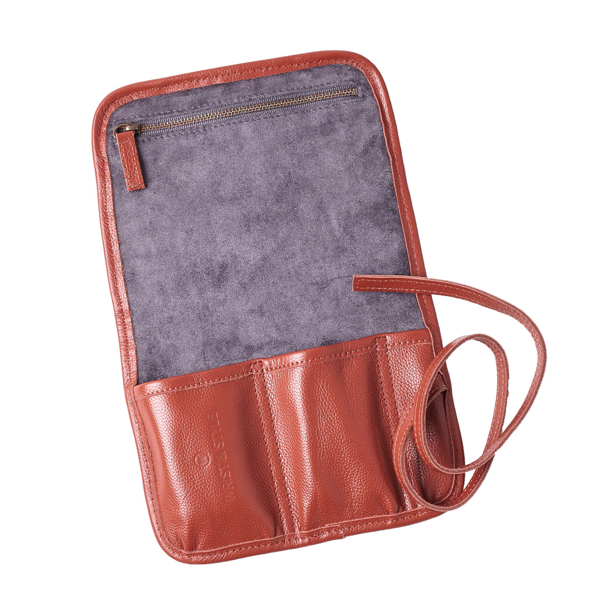 W&S Watch Roll - Brown Leather | Grey Wool - 2 Slot - Wrist & Style