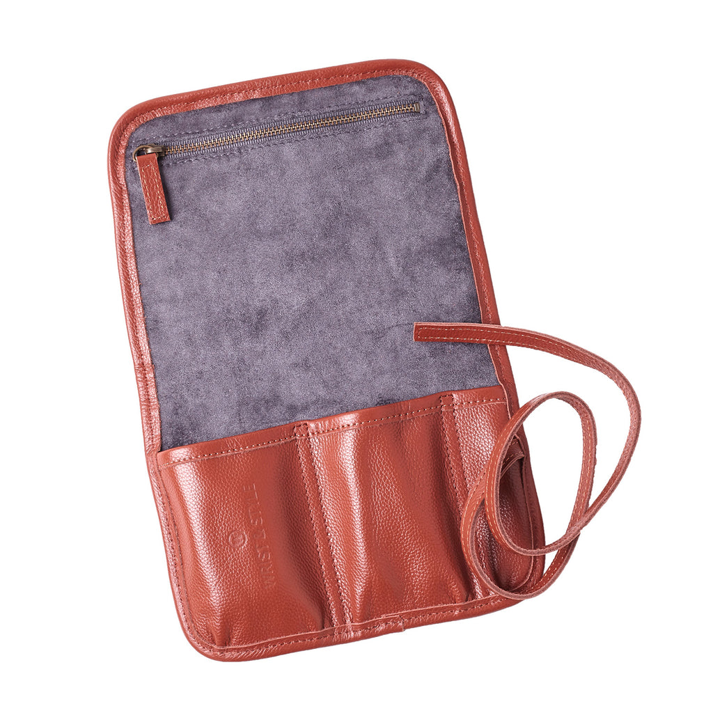 W&S Watch Roll - Brown Leather | Grey Wool - 2 Slot - Wrist & Style