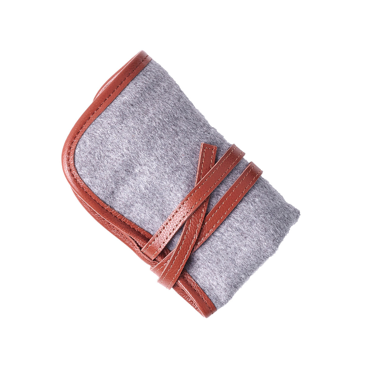 W&S Watch Roll - Brown Leather | Grey Wool - 2 Slot - Wrist & Style