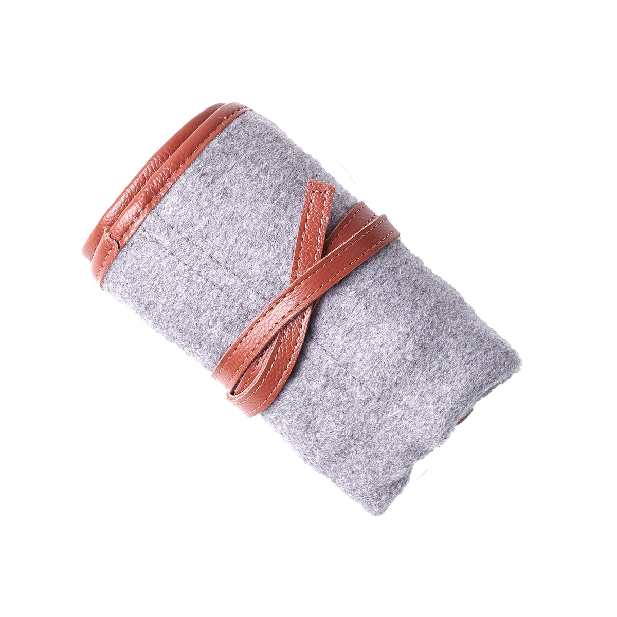 W&S Watch Roll - Brown Leather | Grey Wool - 4 Slot - Wrist & Style